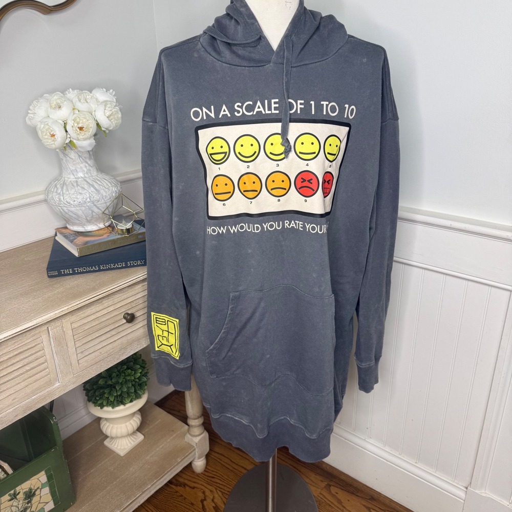 Disney Parks Baymax Big Hero 6 Pain Scale Graphic Hoodie XL Acid Wash Charcoal